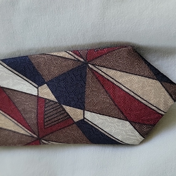 Prince Bellini Italian Styled Abstract Tie, Brown, Beige, Navy Blue, Burg, White - Picture 3 of 6